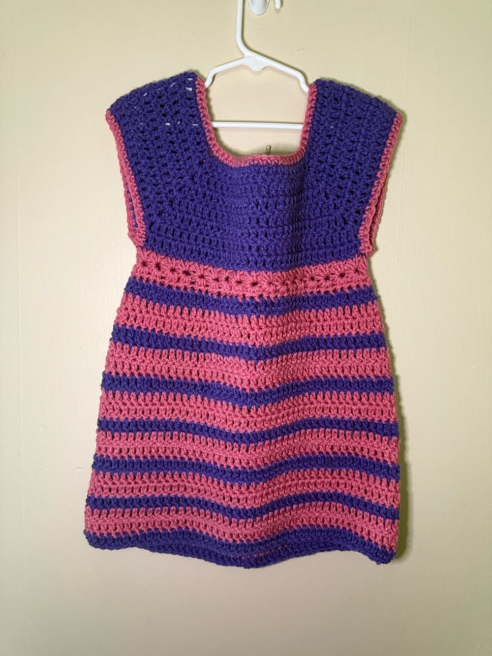 Hand Crafted Crochet Striped Dress in Purple and Pink
